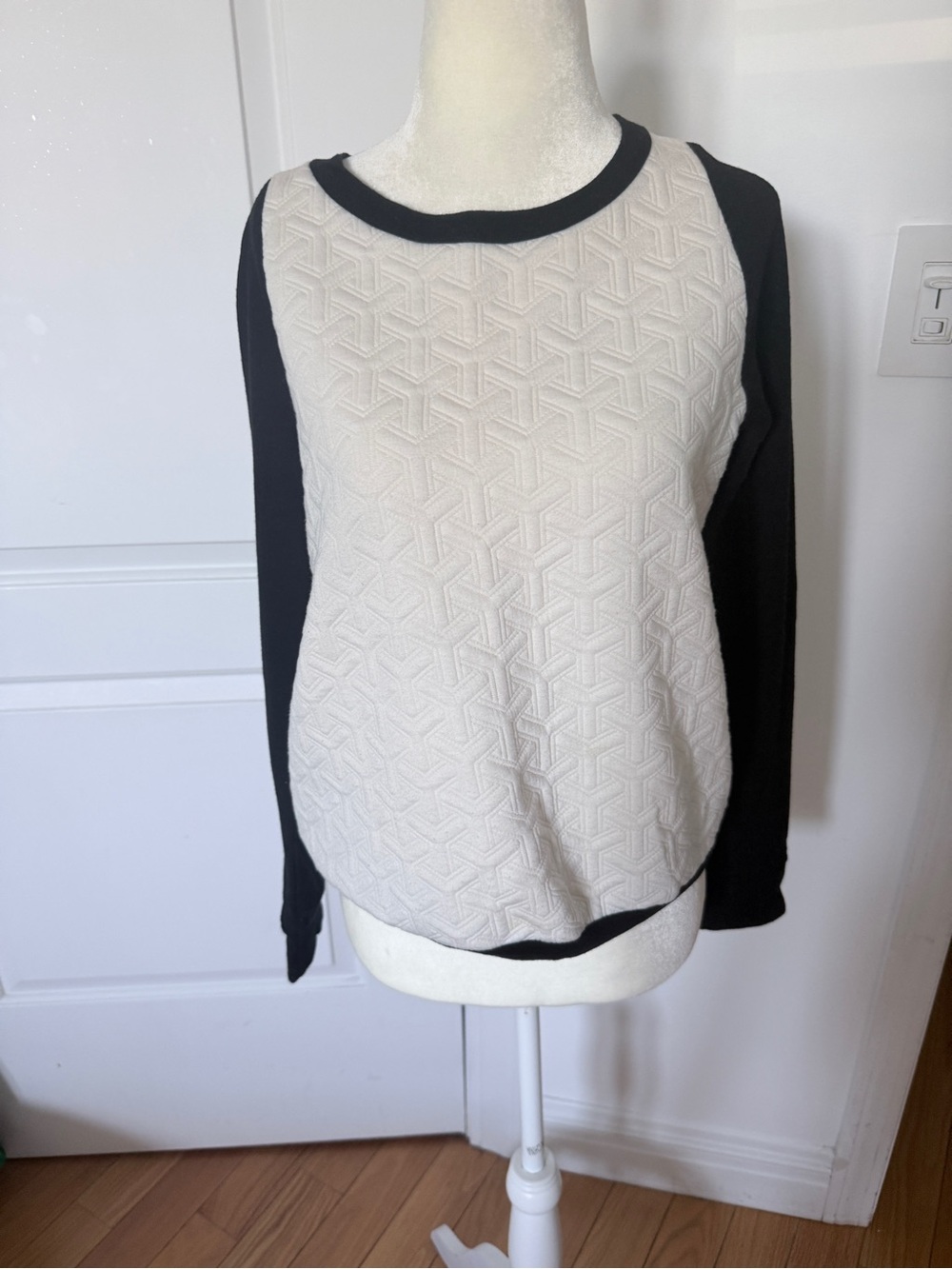 Aqua Cream Knit Top with Black Trim